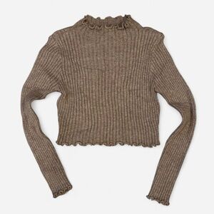 Ribbed Tan Long Sleeve Cropped Sweater